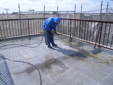 屋上防水工事洗浄